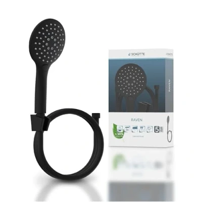 Imagen de SCHÜTTE Raven manguera de ducha con mano y soporte pared, cabezal ajustable 3 vías para en negro