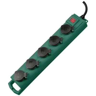 Imagen de Brennenstuhl Super Solid SL 554 regleta de enchufes con 5 tomas corriente para jardín (cable m, interruptor, IP54, uso exterior) verde