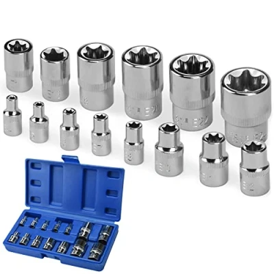 Imagen de Nutmanel Juego de 14 llaves Torx E4 E24 hembra en carril 1/4 &quot;1/2&quot; 3/8&quot; E Type tuercas inserción para el mantenimiento del hogar DIY