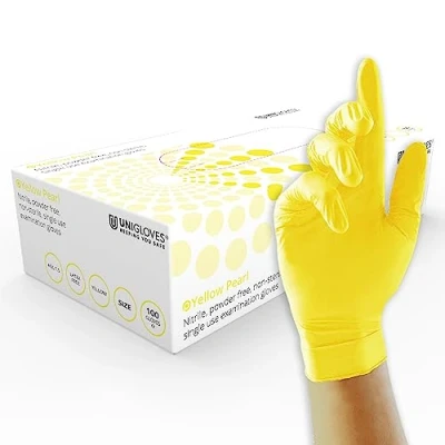 Imagen de UNIGLOVES Pearl GP0115 Guantes de Examen Nitrilo, Talla XL, Amarillo (Paquete 100 Piezas)