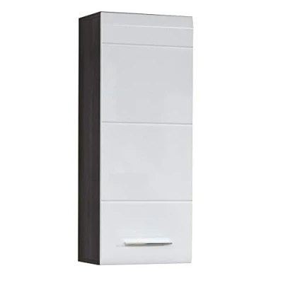 Imagen de trendteam smart living Line Bad:KO.Sardegna Rauchsilber Melamin,FR.Weiß Hochglanz Tiefzieh,Hängeschrank Mueble, Blanco, 30 x 77 98.5 cm