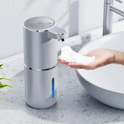 Imagen de Dispensador de jabón automático 380 ml, montaje en pared, sin contacto, con sensor, recargable, USB, para baño, cocina, oficina, color plateado