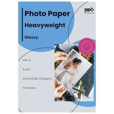 Imagen de PPD Inkjet A4 x 50 Hojas de Papel Fotográfico Brillante 260 g/m² Calidad Profesional Secado Instantáneo Para Todas Impresoras Inyección Tinta 8