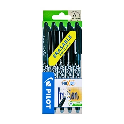 Imagen de Pilot Frixion Bolígrafo roller de tinta borrable (punta 0,7 mm, 5 unidades), color negro