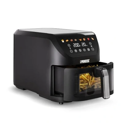 Imagen de Princess SlimFry Airfryer, 8L Capacidad, 2000W, 8 Programas, Pantalla Táctil Digital, Termostato Ajustable, Ventana de Visualización, Apagado Automático, Cesta Lavable, 182257, Pilotos color