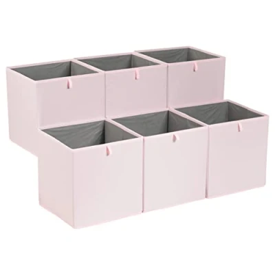Imagen de Amazon Basics Cubos de almacenamiento tela, plegables, juego 6 unidades, rosa peonía, 33 x 38 cm