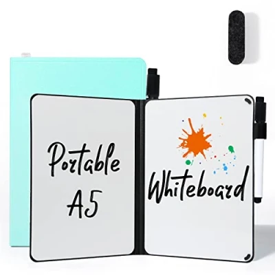 Imagen de AGM Cuaderno de Pizarra Blanca Portátil, Borrado en Seco A5, con Rotuladores y Borrador Pizarra, Escribible Ambos Lados, Escritura suave, Fácil Borrar 225X180X25mm