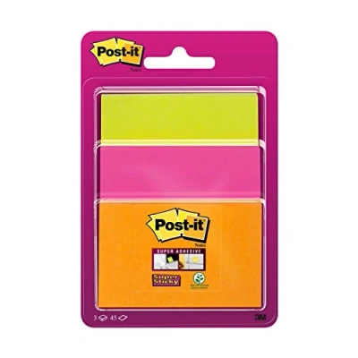 Imagen de Post It 3432SS3 POG EU Pack de 3 blocs notas adhesivas, 47,6 x mm, multicolor (naranja neón / rosa fucsia /verde neón)