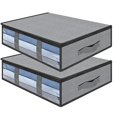 Imagen de AiQInu Cajas Almacenaje Ropa, 2 Set Plegables Bajo Cama Bolsas para Guardar Ropa con Cremallera Ventana Transparente, Organizador Armario Mantas Edredones 60 x 45 15cm