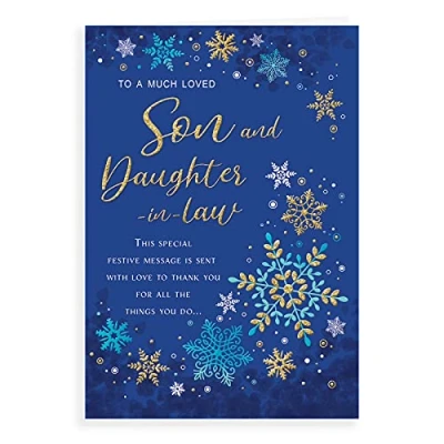 Imagen de Piccadilly Greetings Regal Publishing C85456 Tarjeta de Navidad clásica para hijo y nuera, 22,8 x 15,2 cm, color azul