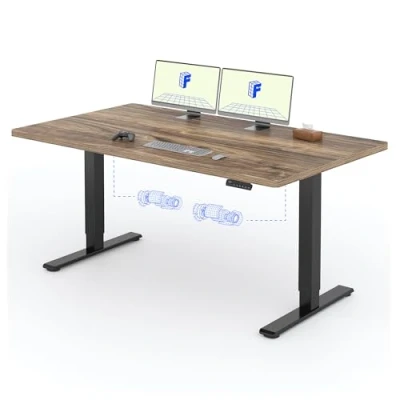 Imagen de FLEXISPOT 2 Motor Escritorio Elevable Eléctrico 160x80 con Una Tabla de Mesa Completa, Panel Memoria, Regulable en Altura, 100KG Carga, Negro+Marrón