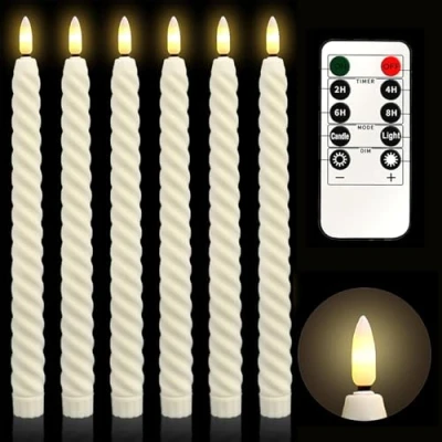 Imagen de vela LED, Velas parpadeantes sin llama, de Luz LED Largos, alimentada por batería con control remoto y temporizador, para bodas, fiestas, vacaciones, decoración del hogar al aire libre