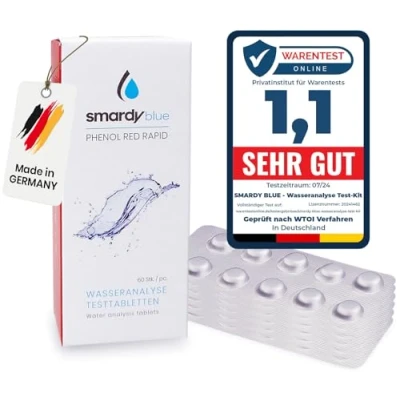 Imagen de smardy 60 Pastillas de Prueba Agua Rápida Phenol Red (Valor PH), Comprobador pH, Calidad del Test para Piscina, Whirlpool, Acuario y Potable