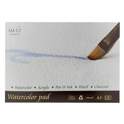 Imagen de SM.LT 3 AS de 20 (260) English Watercolor Pads para acuarela (A3, 100% papel reciclado con algodón, alterungsbeständig y ácido, hojas, 260 gsm Blanco