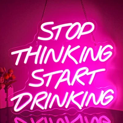 Imagen de Looklight Stop Thinking Start Drinking Letrero de neón barra Letreros LED rosas para decoración bar tiendas cafetería, hogar cerveza fiesta restaurante