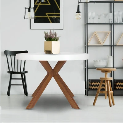 Imagen de Mesa redonda extensible Myriade blanca patas madera natural Menzzo