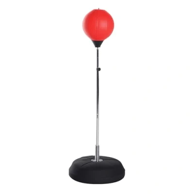 Imagen de HOMCOM Saco de Boxeo Pie Punching Ball con Altura Ajustable en 4 Niveles 126 144 cm Base Rellenable y Guantes para Adultos Adolescentes Rojo Negro
