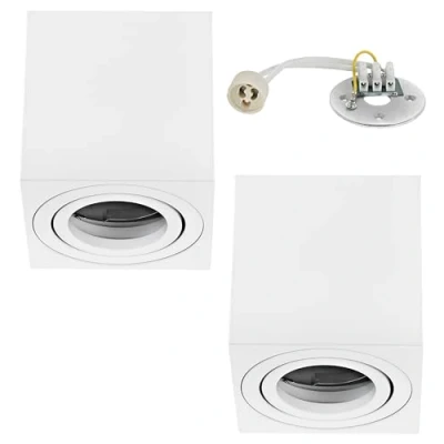 Imagen de Marco LED Sweet, 2 Unidades, de Montaje GU10 Redondo Cuadrado, Foco Superficie Aluminio Cepillado, Luz Subestructura (Cuadrado Blanco)