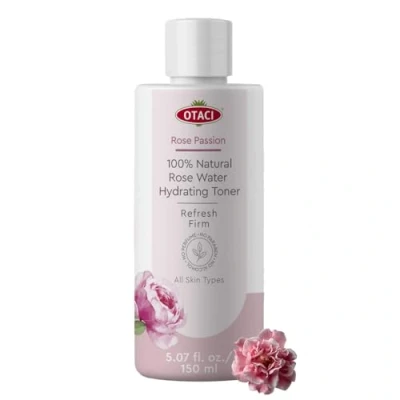 Imagen de OTACI Agua de Rosas Damasco 100% Pura y Natural, Tónico Facial Hidratante, Limpieza Facial, Cuidado Anti Acné, Calma Afina los Poros, Contorno Ojos, Vegano, Regalo para Mujer