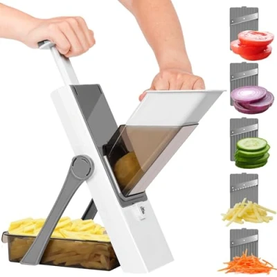 Imagen de Cortador de Verdura Seguro, Mandolina Segura Para Cocina, Multifuncional Cocina Manual con Cuchillas Acero Inoxidable, Artefacto Picar Patata Gris