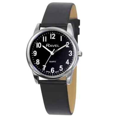 Imagen de Ravel Plus Reloj Duradero de Uso Diario Unisex con Correa Piel Microfibra Cuarzo analógico japonés RP003L Negro/Color Plata/Esfera Negro