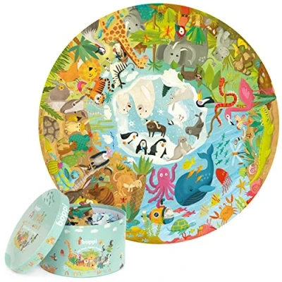 Imagen de boppi puzle Circular de los Animales del Mundo Hecho cartón 100% Reciclado, la Jungla, el Desierto, océano y Bosque, para niños 3, 4, 5, 6, 7 8 años, 58 cm diámetro