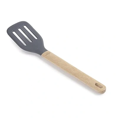 Imagen de Lacor 68186 Espátula Perforada Silicona Unite, Paleta Profesional, Mango de Madera Haya, No Daña la Sartén, Resistente a Altas Temperaturas, Libre BPA, 34x7.5x10.5 cm, Gris
