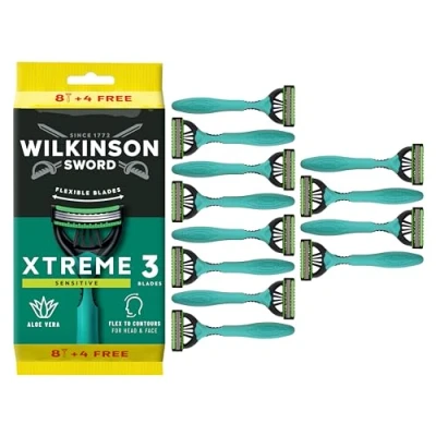 Imagen de Wilkinson Sword Xtreme 3 Sensitive, Pack de 8 + 4 Maquinillas Desechables con una Banda Lubricante Vitamina E y Aloe Vera, Óptimas para el Cuidado Suavidad Facial