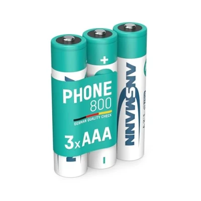 Imagen de Ansmann 5030142 MaxE DECT Phone Pilas Recargables, Potente Pila previamente cargada, Reducida autodescarga (800mAh, Micro AAA, 3 Unidades)
