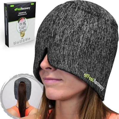 Imagen de Gorro Migraña Gel Frío 360º Antifaz Alivio Dolor Cabeza y Jaqueca Máscara Terapia Frío/Calor Reutilizable Sombrero Sinusitis, Estrés, Ojeras Ojos Hinchados Sin Olor, Talla Única +30%