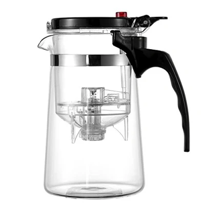 Imagen de TAMUME Fácil de Filtrar Tetera Vidrio con Colador Té Plástico, Un Botón para el (650ML)