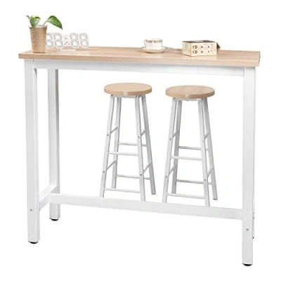 Imagen de WOLTU Set Mesa de Bar y 2 uds. Taburete Muebles Cocina Silla Comedor para Salon 120x40x100 cm Estructura Metal, MDF Roble Claro BT17hei+BH130hei