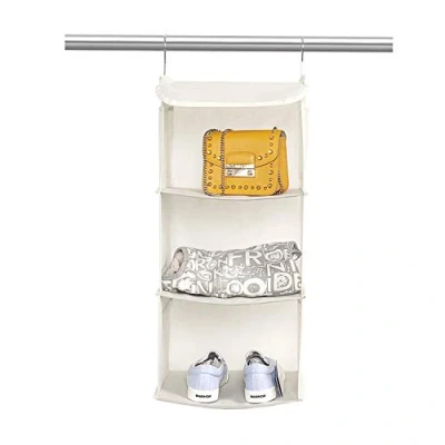 Imagen de BrilliantJo Organizador Colgante para Armario de 3 Niveles y con 4 Bolsillo, Estantería Tela 2 Ganchos, Estante Ropa, Toallas (30 * 30 60cm, Beige)