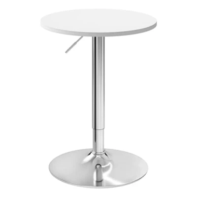 Imagen de WOLTU Mesa de Bar Redonda, Giratoria 360º y Ajustable Altura Entre 69,5 91,5cm, Bistro para Bar, Restaurante Comedor, Blanco, BT35ws