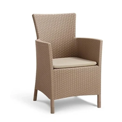 Imagen de Keter Iowa Sillón de jardín para exterior e interior con cojín incluido, Resina acabado ratán plano, Color Capuchino