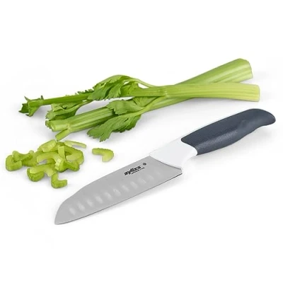 Imagen de Zyliss E920214 Comfort Cuchillo Santoku Mini, 12cm, Acero Inoxidable Japonés, Mango Gris Oscuro/Blanco, de Cocina Para Verduras, Apto Lavavajillas