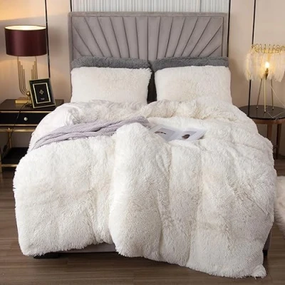 Imagen de EMME juego de ropa cama felpa, 135 x 200 cm, franela mullida, para y suave 1 funda almohada 80 color blanco