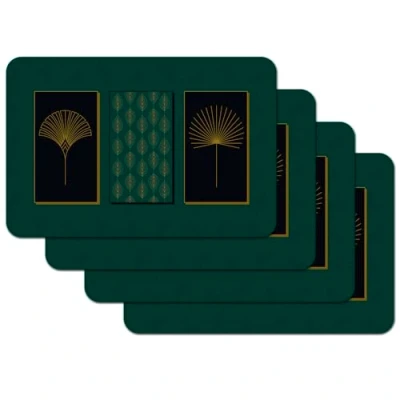 Imagen de Venilia Juego de 4 manteles Individuales Arco, Verde Oscuro, Hojas Doradas, Aciano, Palmera, 45 cm x 30 cm, Lavables, Individuales, Resistentes a la Suciedad y al Agua,