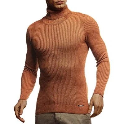 Imagen de Leif Nelson jersey de punto cuello alto para hombre, suéter fresco alto, fino hombre invierno y verano, Rojo marrón, L