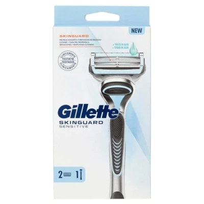 Imagen de Gillette Skinguard Sensitive Afeitadora de barba para hombres con irritación la piel, 1 mango, 2 cuchillas repuesto