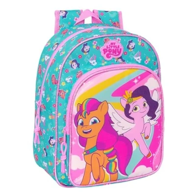 Imagen de Safta MY LITTLE PONY MAGIC Mochila Escolar Infantil Animada, Niño, Infantil, Adaptable a Carro, Ideal para Niños en Edad Escolar, Cómoda y Versátil, 26x11x34 cm, Color Rosa/turquesa