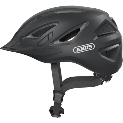 Imagen de ABUS casco urbano Urban I 3.0 de bicicleta con luz trasera, visera y cierre magnético para hombre mujer negro mate, talla S