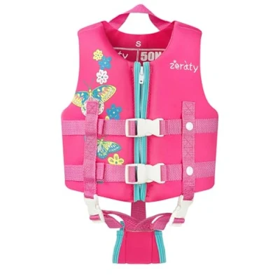 Imagen de Zeraty Chaleco de Natación para Niños Pequeños con Correa Ajustable Edad 1 9 años / 22 50 lbs (Flor Rosa, M(Age Recommend 3 6 Years))