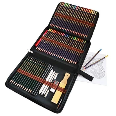 Imagen de lapices colores acuarelables profesionales,dibujos a lapiz color y herramientas de dibujo,72 dibujos acuarela con dibujo para colorear libros aulas.