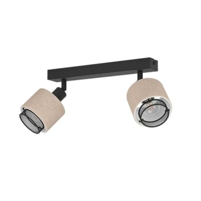 Imagen de EGLO Rosley Foco de techo, lámpara techo doble, con focos giratorios tejido en natural y metal negro, casquillo E14