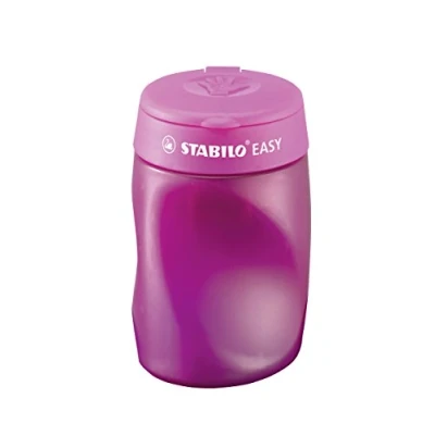 Imagen de Sacapuntas ergonómico con depósito STABILO EASYsharpener Afila 3 diámetros distintos Color rosa Modelo para ZURDOS