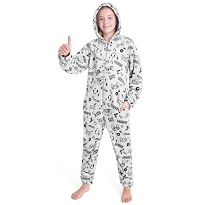Imagen de Pijama Niño Invierno, Entero de Forro Polar, Una Pieza Suave, Regalos para Niños y Adolescentes Gamer Camuflaje 7 14 Años (Gris, 9 10 años)