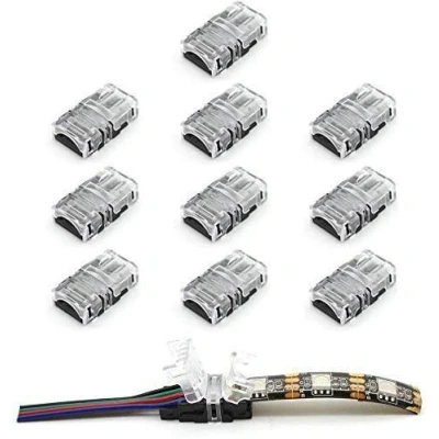 Imagen de VIPMOON Conectores Tiras LED 4 pines 10mm, Kit de 10 Unidades Tira Conector Impermeable, Conexión Rápida RGB 5050