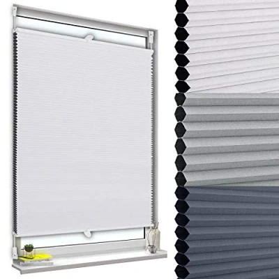 Imagen de WOLTU Estor Persiana Plisada de Panal Abeja sin Taladrar, 45x130cm Blanco, Cortina Enrollable Plisado 100% Opaca para Puerta y Ventana, Protección Visual, Solar UV