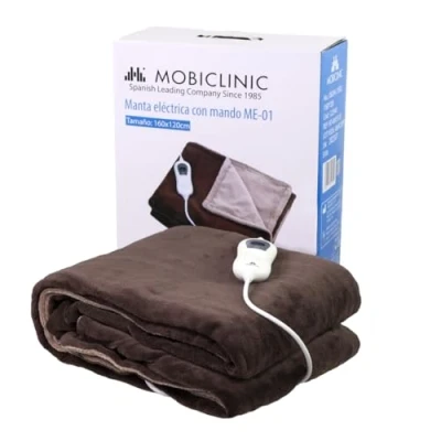 Imagen de Mobiclinic, Manta eléctrica, 160x120 cm, Temperatura Regulable, Muy bajo Consumo, 100W, Apagado automático, Lavable, térmica con Mando, 3 Ajustes de Calor, Calentamiento rápido, Marrón